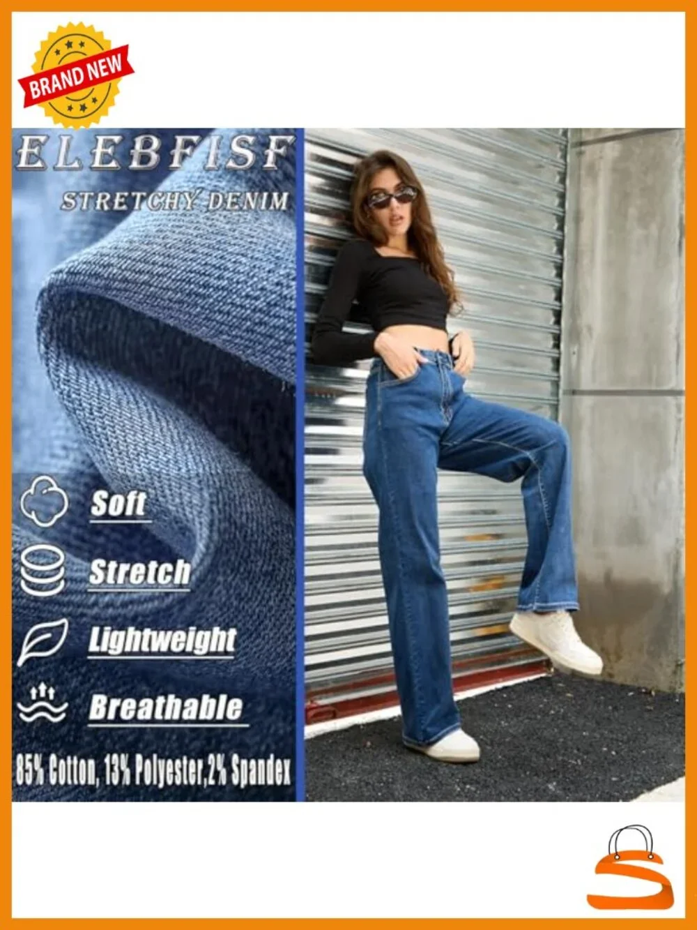 Baggy Wide Leg Jeans - Elastic High Waisted Stretchy Tummy Control Boyfriend